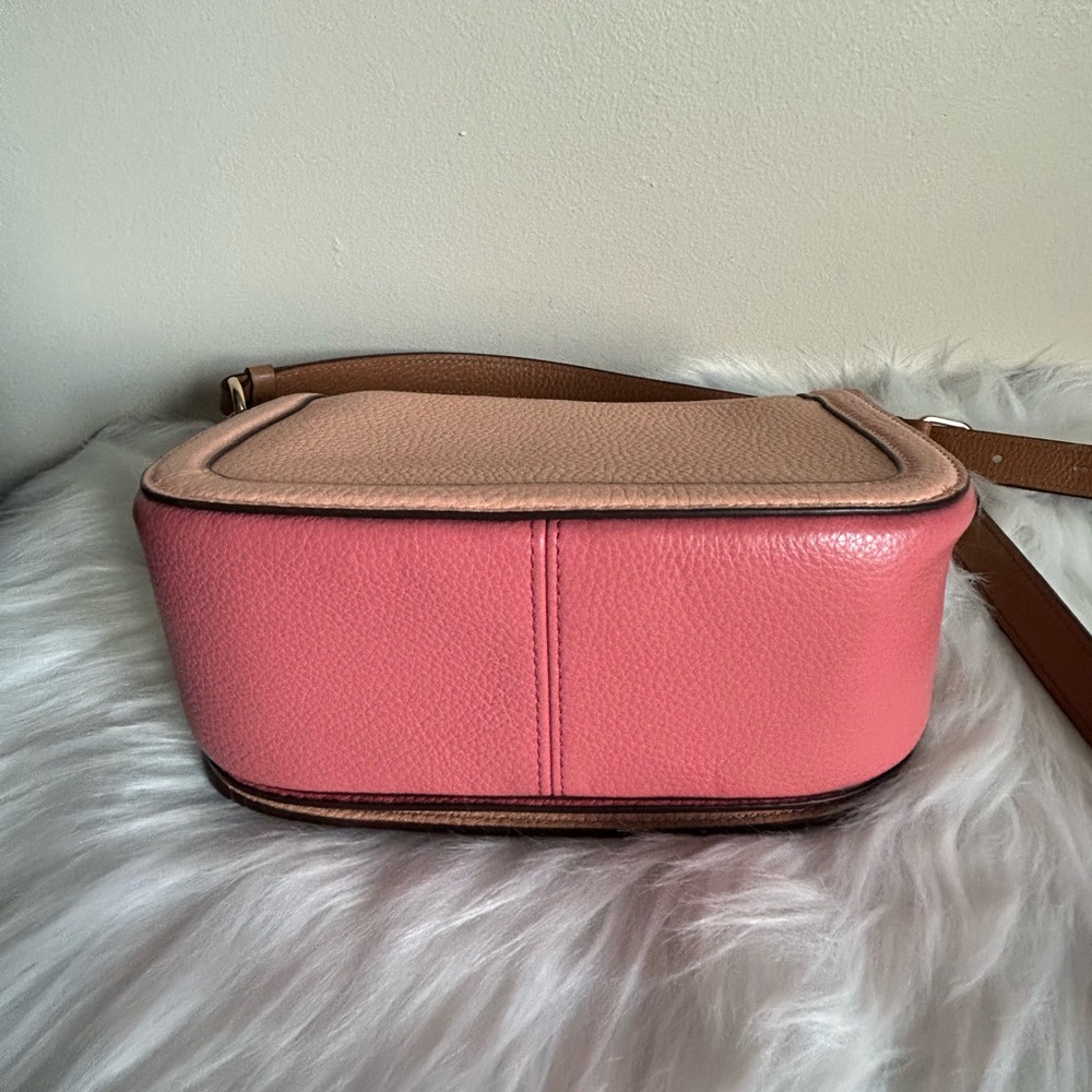 Coach Saddle Bag Pink Tan Pebbled Leather Crossbody Bag Excellent - Picture 5 of 11